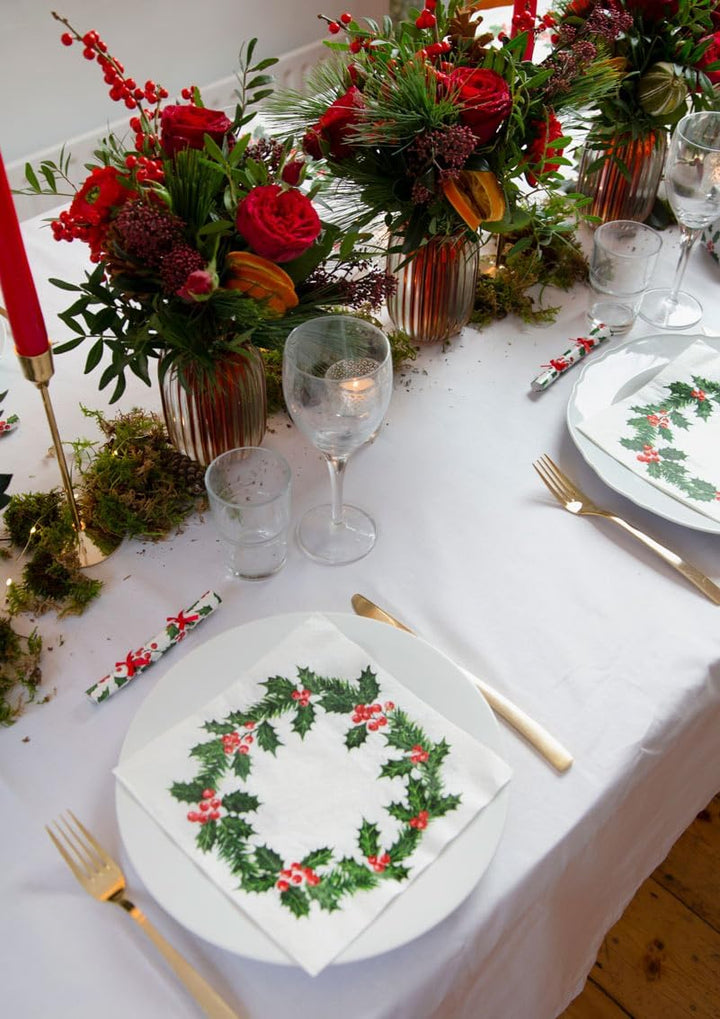 Talking Tables 20 XL Servietten Weihnachtspapier mit Stechpalmen-Design | Luxus-Einweg-Servietten |