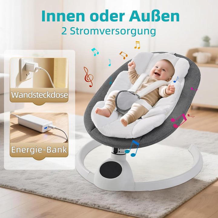 Babywippe Elektrisch Neugeborene bis 9 kg, Klappbar Bluetooth Babyschaukel Elektrisch mit 5 Schwingg