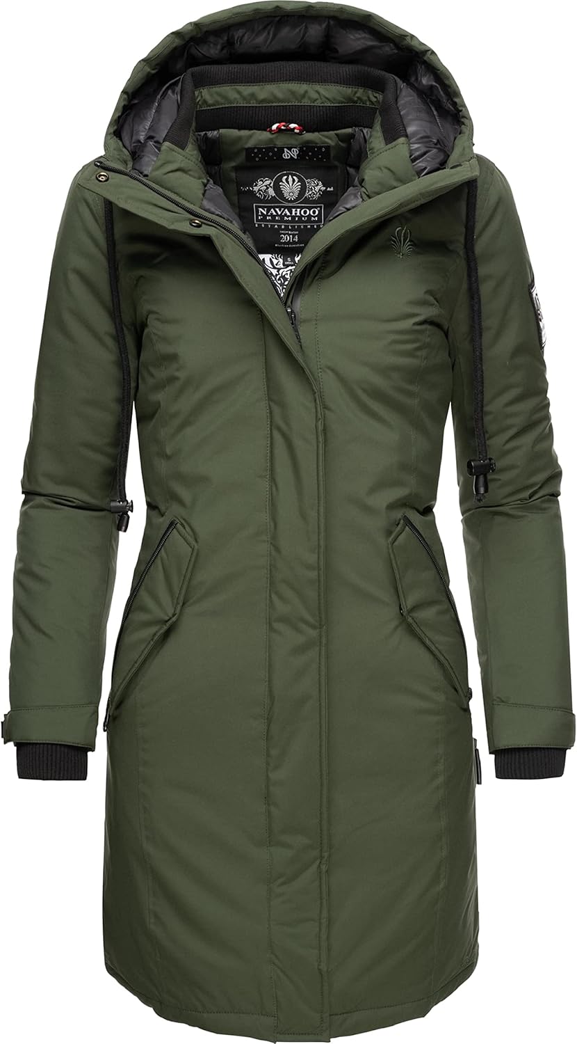 Navahoo Damen Wintermantel Winterparka mit Kapuze Letiziaa XS-3XL XS Grün, XS Grün