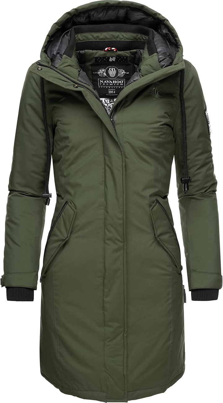 Navahoo Damen Wintermantel Winterparka mit Kapuze Letiziaa XS-3XL XS Grün, XS Grün