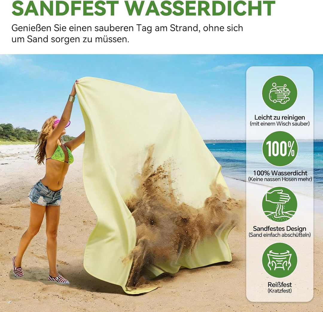 Wasserfeste Picknickdecke XXL (150x210 / 210x220 cm) - Ultraleichte Stranddecke Sandfrei &amp; Faltbar,