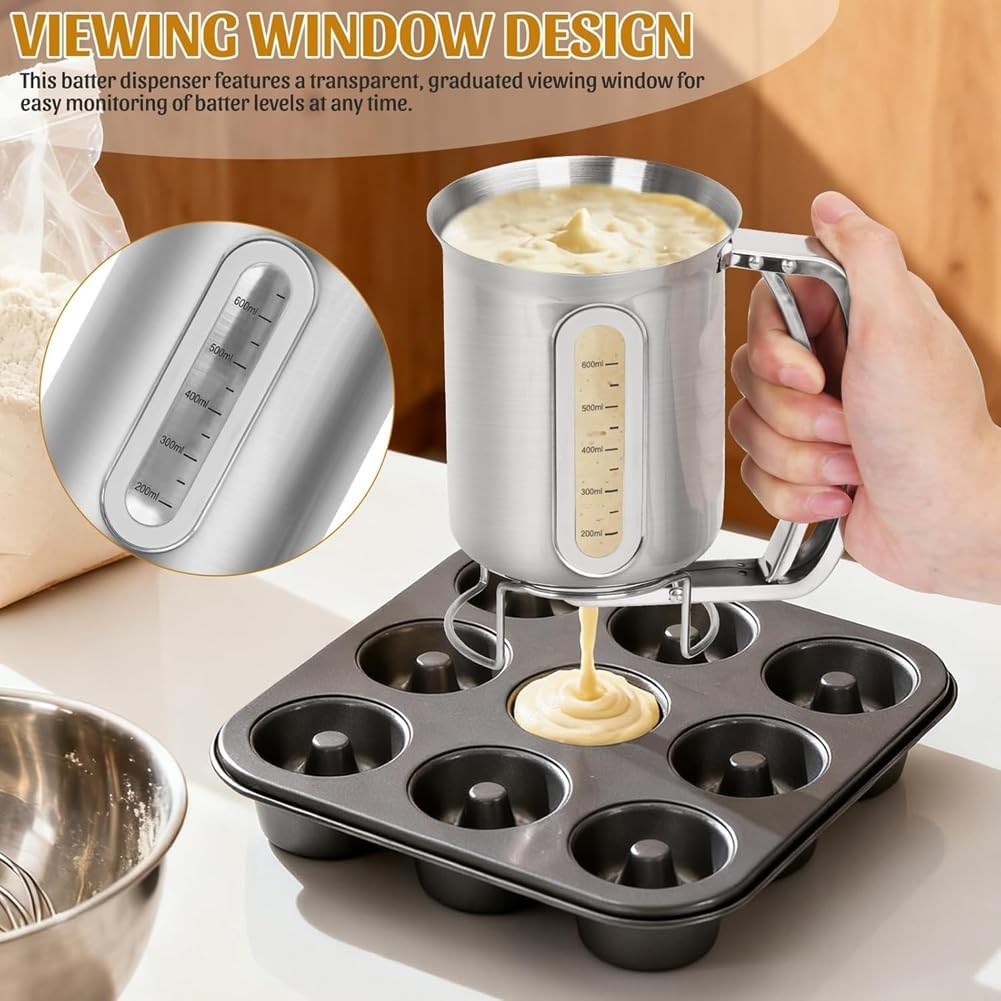 Edelstahl 30OZ Pfannkuchenteigspender mit Sichtfenster zum Backen Von Cupcakes, Muffins und Kuchen T