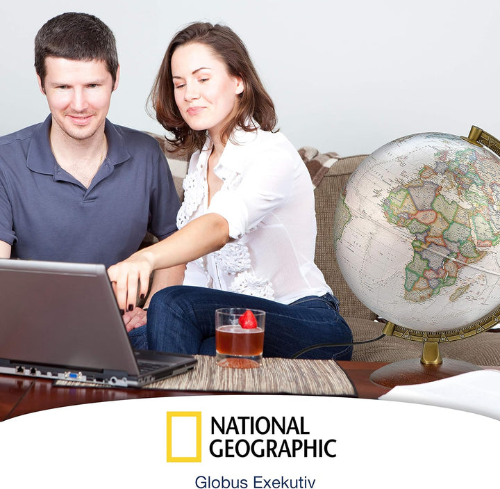 National Geographic - Leuchtglobus im exekutiven Stil - 30cm Globus mit stabilem Standfuss und Metal
