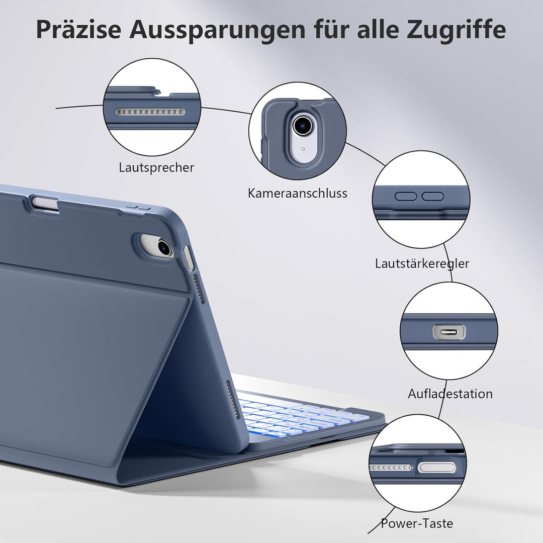 drivego Hülle mit Tastatur für iPad 11 Generation A16/10 Generation (11/10.9 Zoll, 2025/2022), 7-far