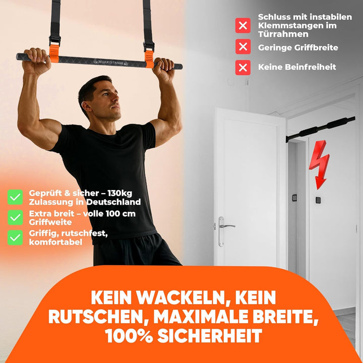 Klimmzugstange Decke, abnehmbar, höhenverstellbar, griffig, platzsparend, verstaubar, zum Aufhängen,