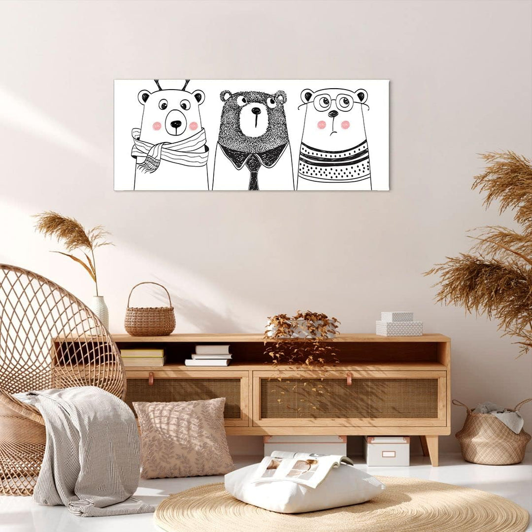 Wandbilder Dekoration Wohnzimmer Spass süss Teddybär Panorama Bilder auf Leinwand 120x50cm Leinwandb