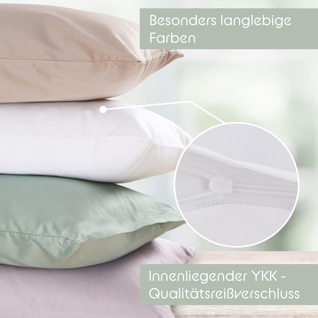 Blumtal Mako Satin Kissenbezug 40 x 80 Baumwolle Weiss - 2er Set Kissenbezüge aus 100% Baumwolle - e