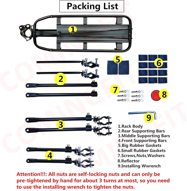 COMINGFIT Hinterrad-Fahrradträger, Fahrrad-Gepäckträger, Schnellspanner, Verstellbarer Fahrradträger