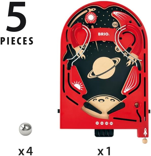 BRIO Spiele 34017 Holz-Flipper Space Safari - Pinball als Holzspielzeug für Kinder - Kinderspielzeug