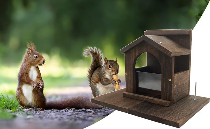 Eichhörnchen Futterautomat aus Holz mit Oberflächenbehandlung, robuste Streifenhörnchen Fütterungspl