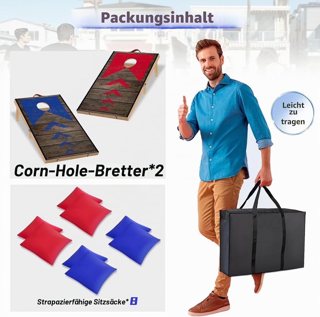 NZQXJXZ 90 x 60 cm Faltbar Cornhole Spiel Outdoor Cornhole Säckchen mit 8 Bohnensäcke & Tragetasche