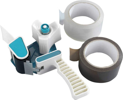 2 Stück Abroller Inkl. 4 Rollen Klebeband Handabroller Profi Klebebandabroller Paketbandabroller für