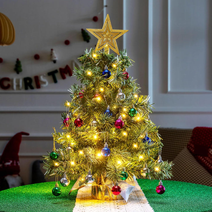 JOIEDOMI Kleiner Weihnachtsbaum mit Lichtern, 61 cm, Tisch-Weihnachtsbaum mit Sternen-Baumspitze und