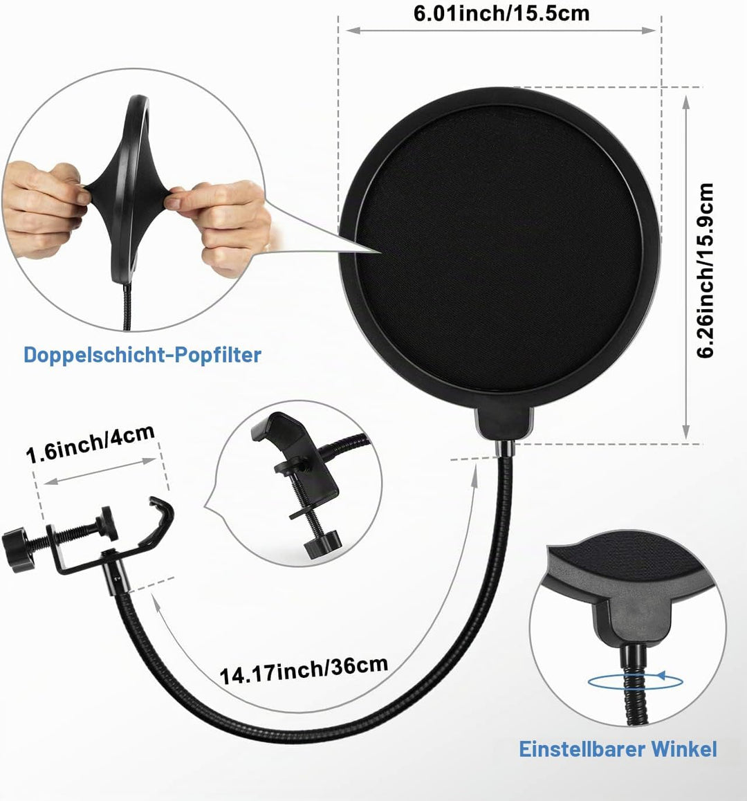 BILIONE Verbesserter Desktop-Mikrofonständer, verstellbarer Mikrofonständer mit Pop-Filter, Stosshal
