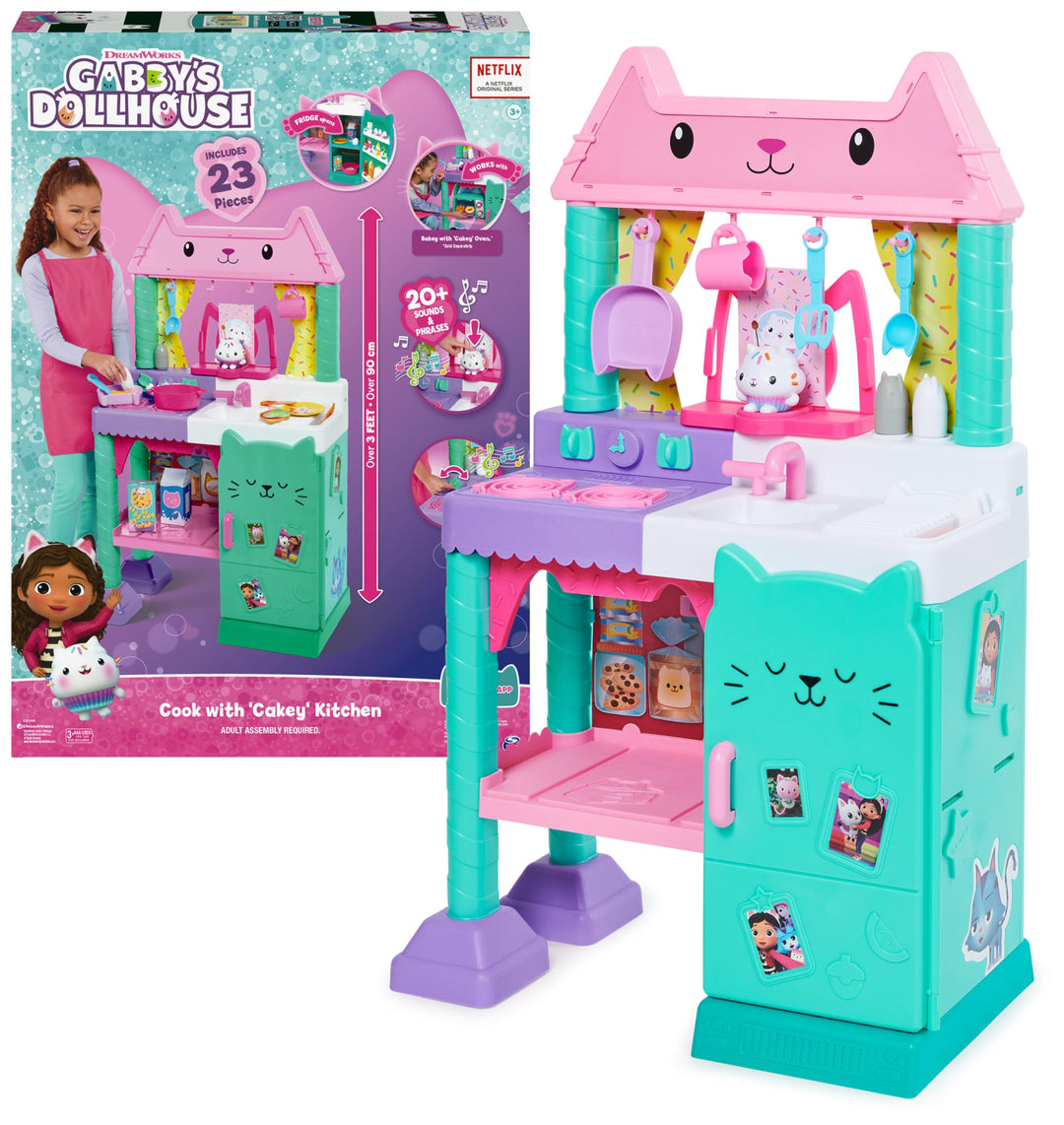 Gabby‘s Dollhouse, Cakey’s Lifesize Kitchen, Rollenspiel Küche mit Geräuscheffekten, Spielküchenzube