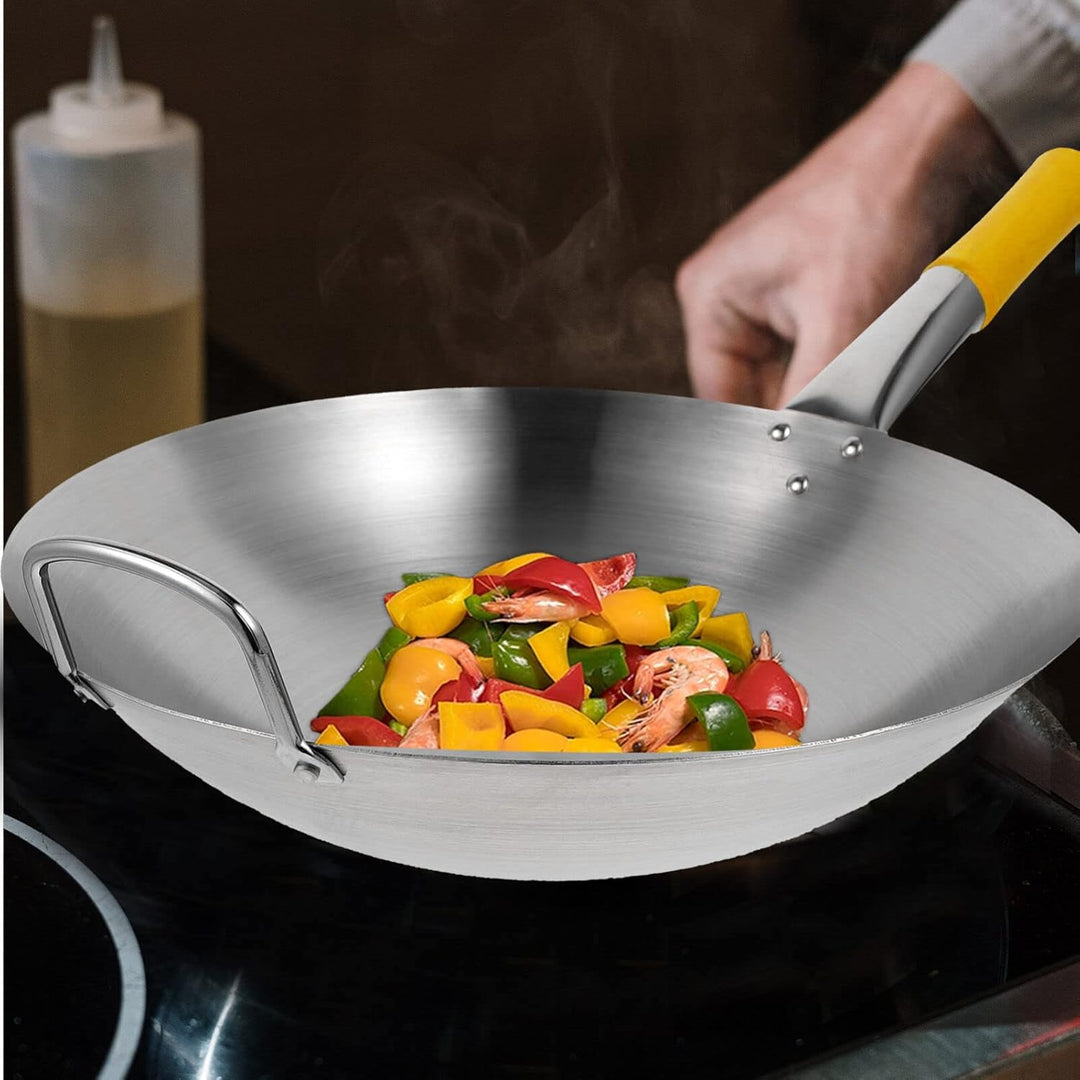 BESTonZON Edelstahl-Wok-Pfanne Mit Griff Rührpfanne Antihaft-Wok-Küchenkochgeschirr Für Elektro-Indu