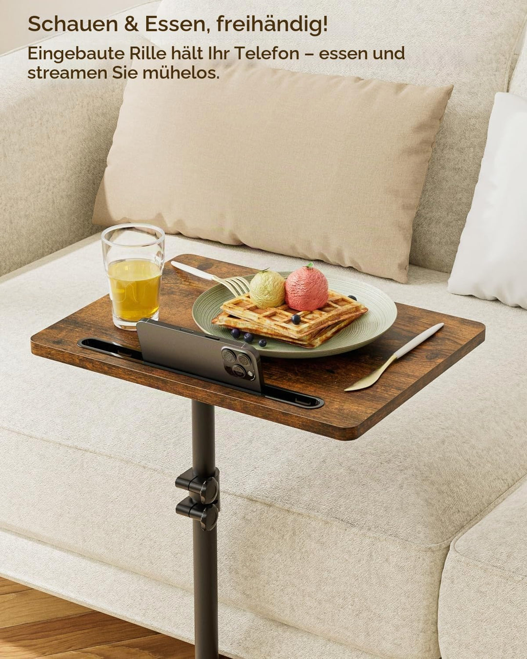 HEYZOEY Beistelltisch, C-Form Höhenverstellbar Sofatisch, 360°Rotierend Couchtisch Klein,40x30x(45-8
