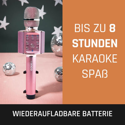 Lenco BMC-090 - Karaoke Mikrofon - Bluetooth V4.2 - Mit Smartphone-Halterung - 5 Watt RMS - LED Lich