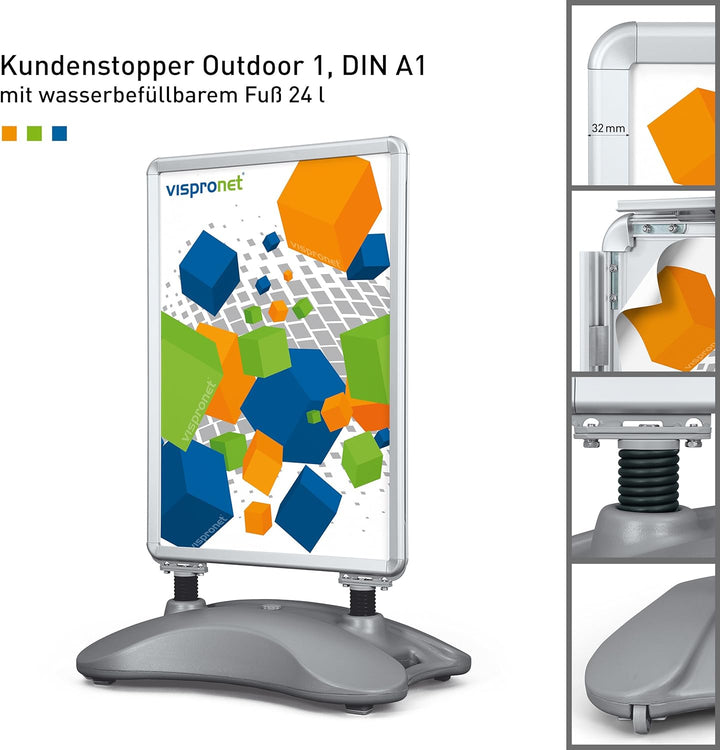Vispronet Plakatständer DIN A1, Kundenstopper, Werbetafel, Gehwegaufsteller Outdoor 1 (mit Wasserfus