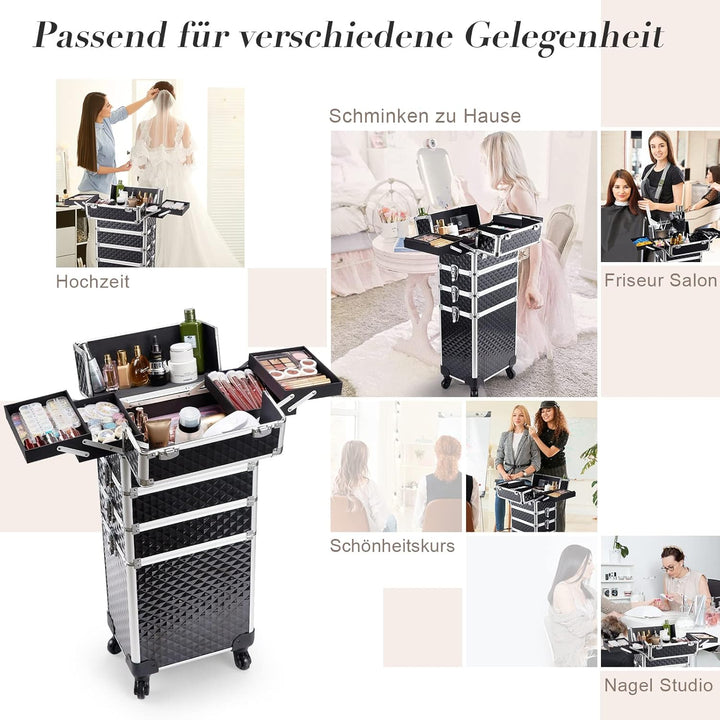 Kosmetikkoffer Trolley 4-in-1 Kosmetikkoffer Gross Kosmetik Trolley Make up Koffer Schminkkoffer mit