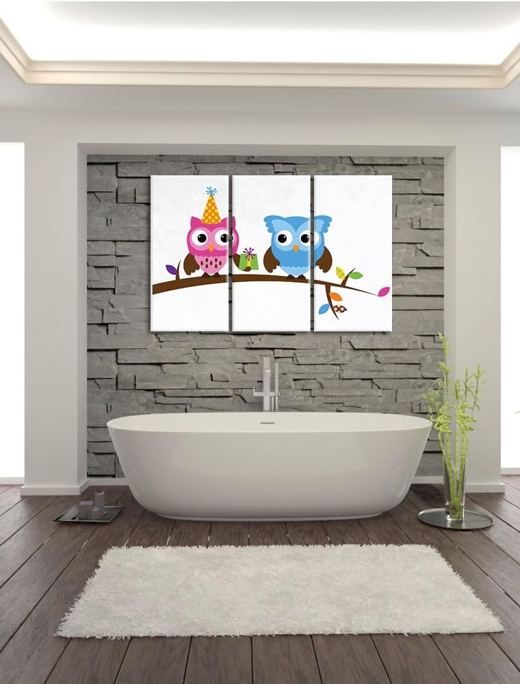 Pixxprint Party Eulen als Leinwandbild/Grösse: 3 Teilig (120x80) cm/Wandbild/Kunstdruck/fertig bespa