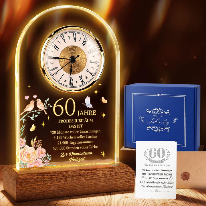 TUZELIYA Diamantene Hochzeit Geschenke, Jahrestag Quarzuhr, 60. Hochzeitstag Geschenke mit Grusskart