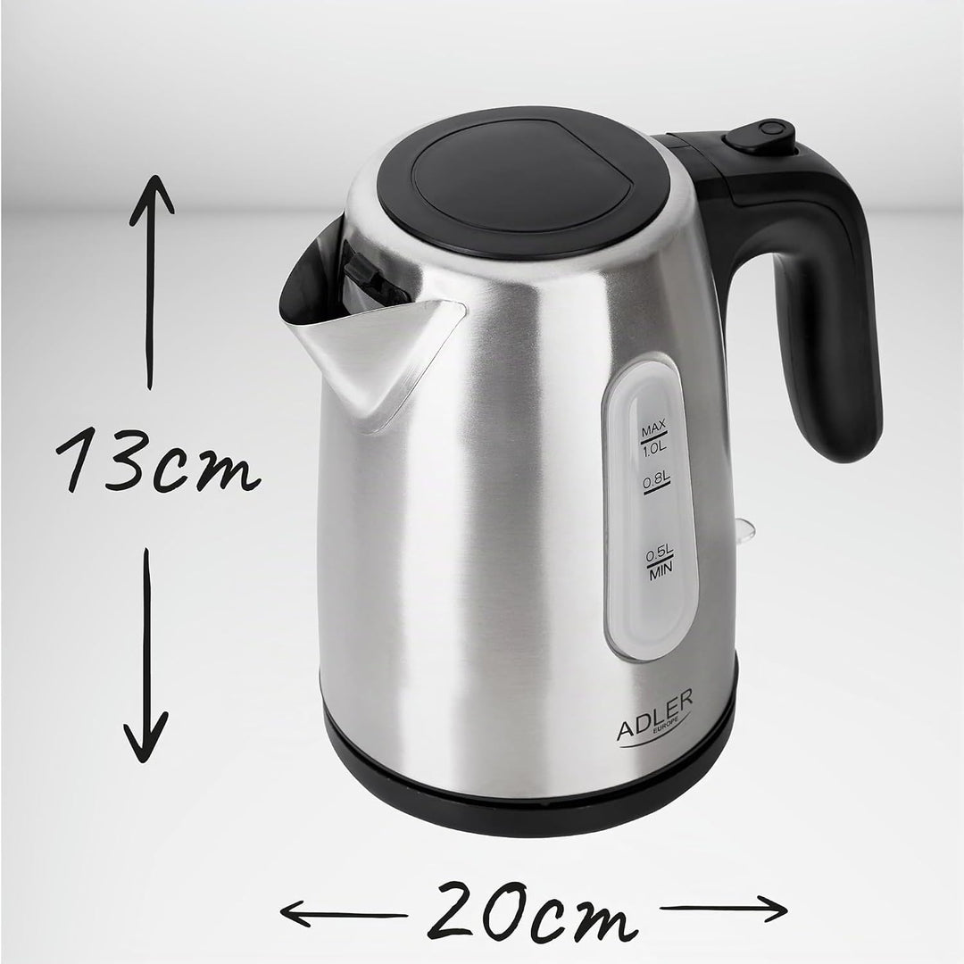 Adler Wasserkocher aus Metall mit einer Kapazität von 1 Liter und 1200 W Leistung AD 1273, 1630, Ede