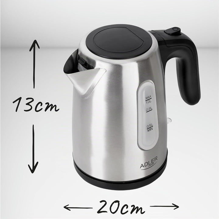 Adler Wasserkocher aus Metall mit einer Kapazität von 1 Liter und 1200 W Leistung AD 1273, 1630, Ede
