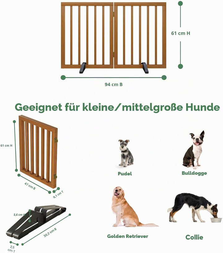 Hundegitter, Bambus-freistehende Hundegitter für Türöffnungen, Faltbares Hundegitter für den Innenbe