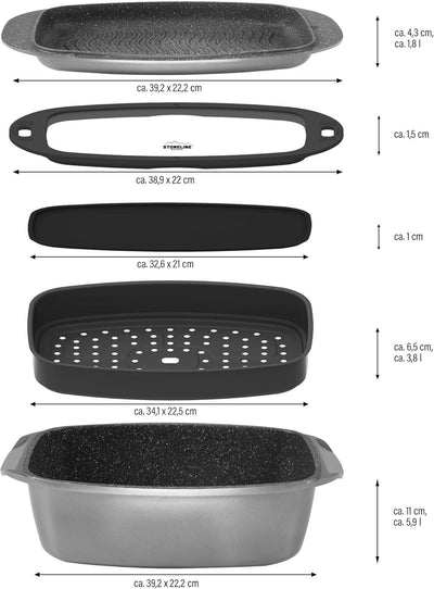 STONELINE Bräter Induktion 40x22 cm, 5,6L, Backofengeeignet, Multifunktionaler Bräter mit Backfunkti