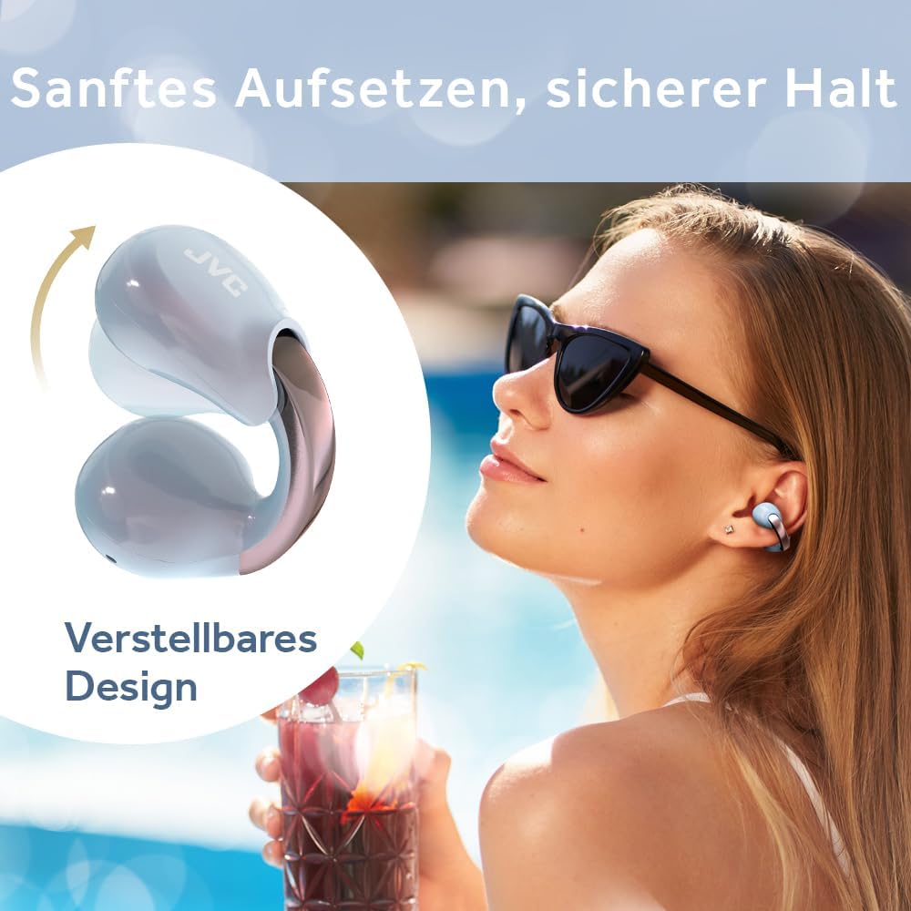 JVC Nearphones HA-NP1T-AN im Earcuff-Design – kabellose Ohrhörer in Perlmutt-Optik, bequemer Passfor