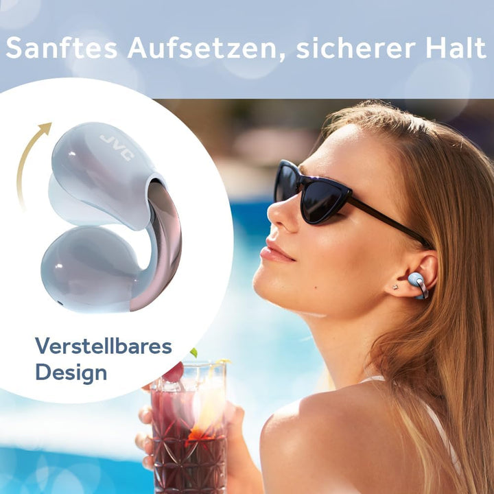 JVC Nearphones HA-NP1T-AN im Earcuff-Design – kabellose Ohrhörer in Perlmutt-Optik, bequemer Passfor