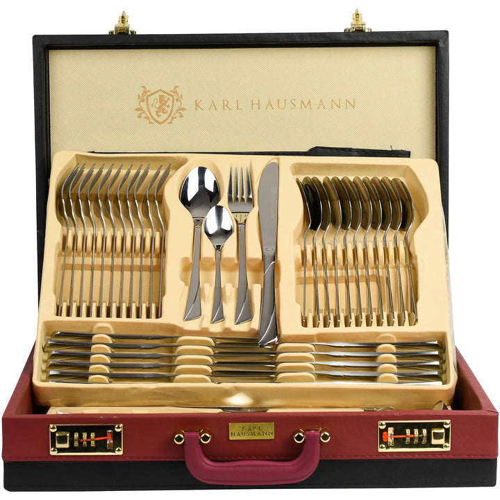 KARL HAUSMANN Besteck Set 12 Personen, 72 teilig Edelstahl Besteckset mit Koffer - Essbesteck mit Me