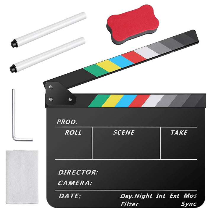 Temery Filmklappe, 30X25cm Regieklappe Synchronklappe Clapperboard mit 2 Pinsel, Leicht Abzuwischend