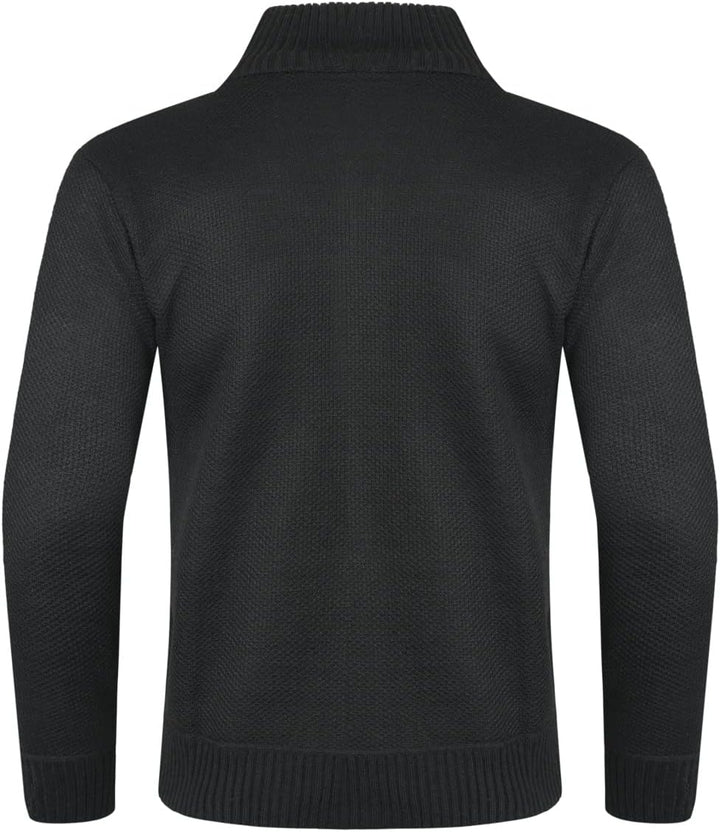 Sliktaa Herren Strickjacke Reissverschluss Cardigan Stehkragen Grobstrick Fleecejacke Warm Sweater J