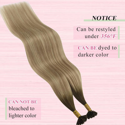 YoungSee Echthaar Extensions Bondings Balayage 45cm Bonding Extensions Echthaar Braun Balayage Blond