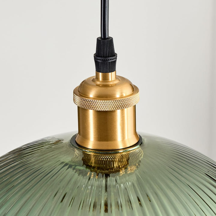 HOFSTEIN Hängeleuchte Koyoto, 1-flammige Hängelampe aus Metall/Riffelglas in Gold/Grün, moderne Pend