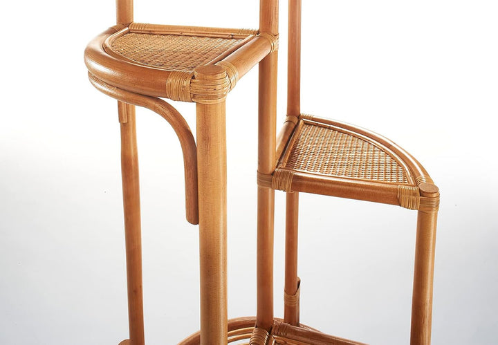 Kobolo Blumenregal Blumenhocker Pflanzenständer Regal aus Rattan - Natur - für 4 Töpfe