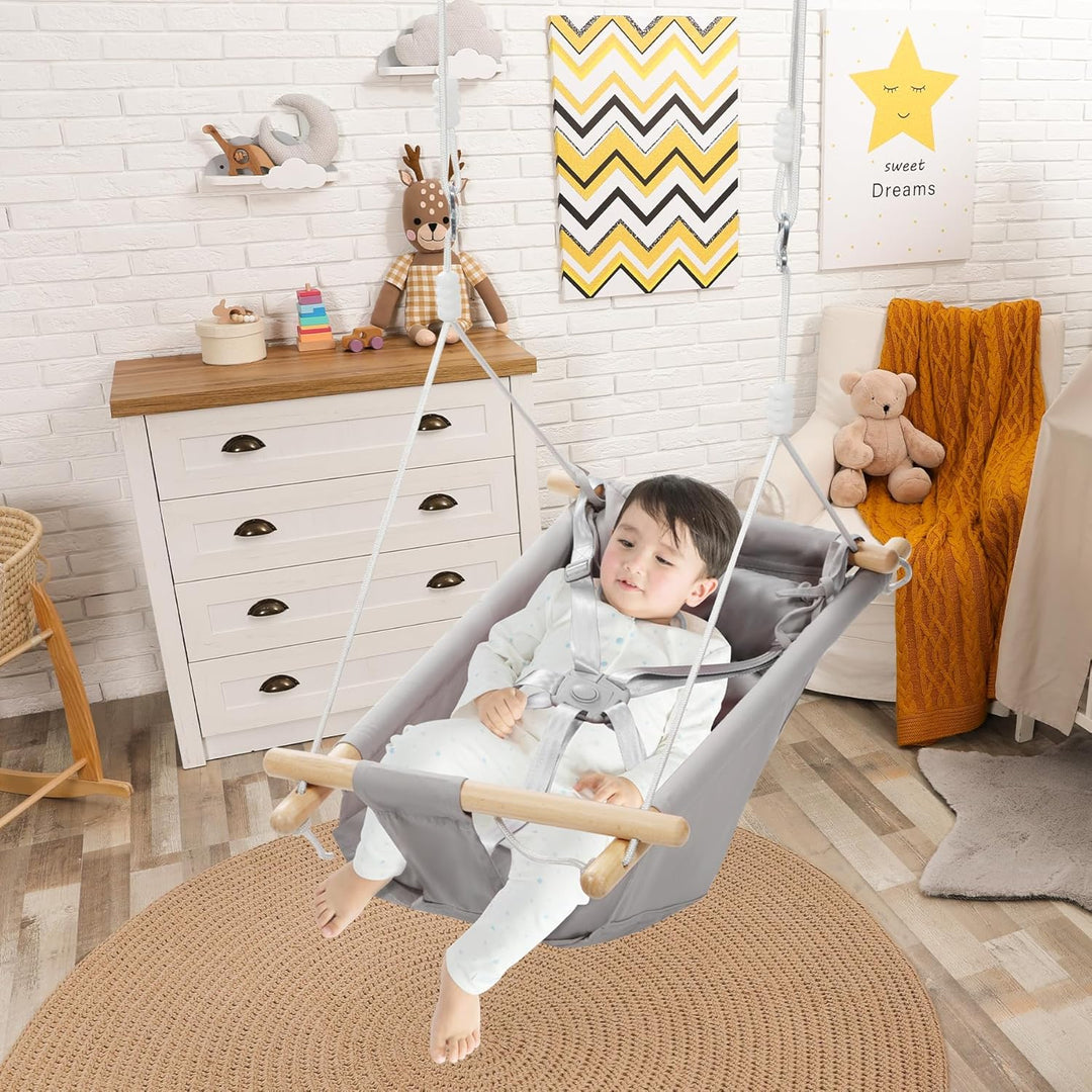 REDCAMP 3-in-1 Babyschaukel mit 5-Punkt-Gurt | Atmungsaktive Baumwolle & Holz | Indoor/Outdoor für H