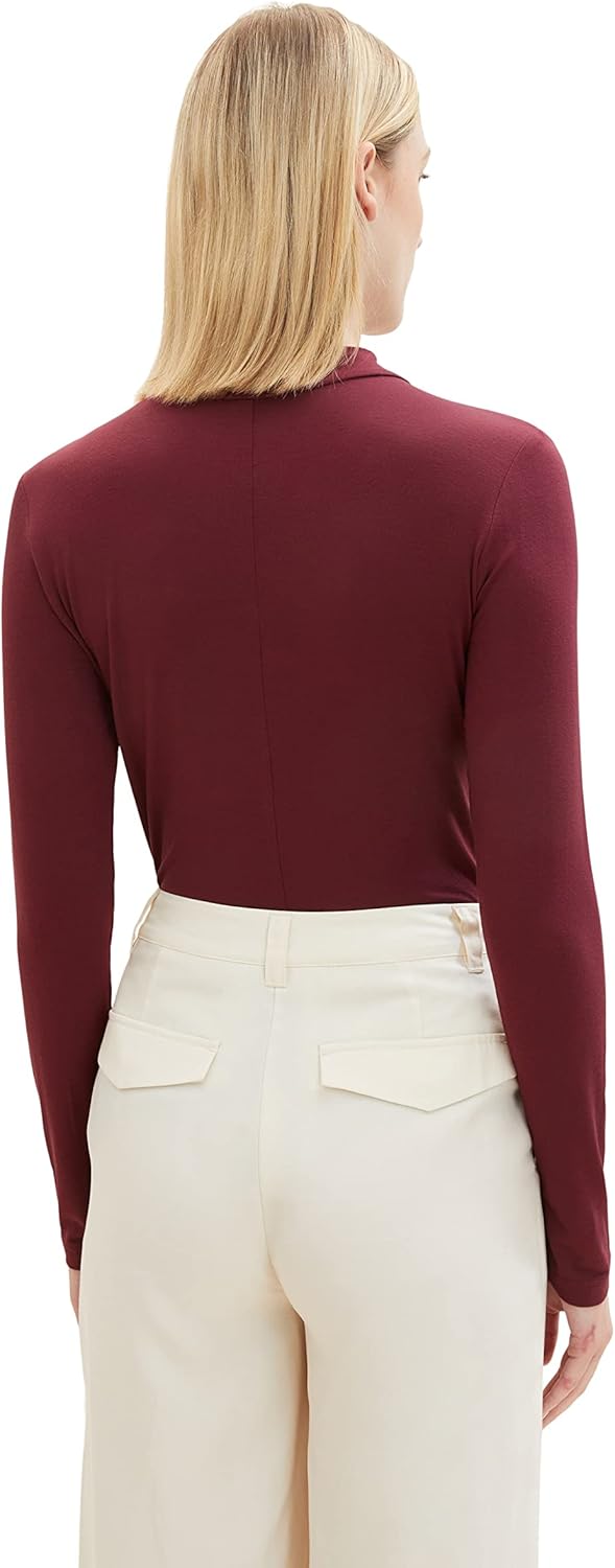TOM TAILOR Damen Langarmshirt mit Cut-Out Detail L 10308 - Deep Burgundy Red, L 10308 - Deep Burgund