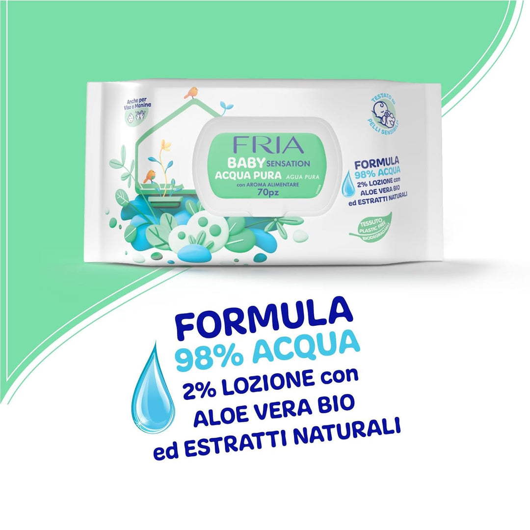 Fria Baby Sensation Reines Wasser Windelwechseltücher, Formel mit 98% gereinigtem Wasser mit Reinigu