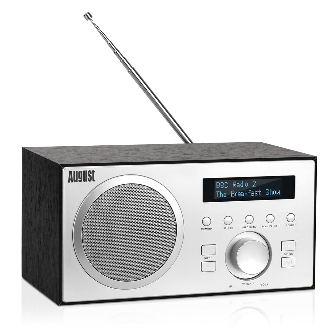 DAB+/FM Radio mit Bluetooth-August MB420-Digitales Küchenradio Holzgehäuse RDS-Funktion 60 Presets H