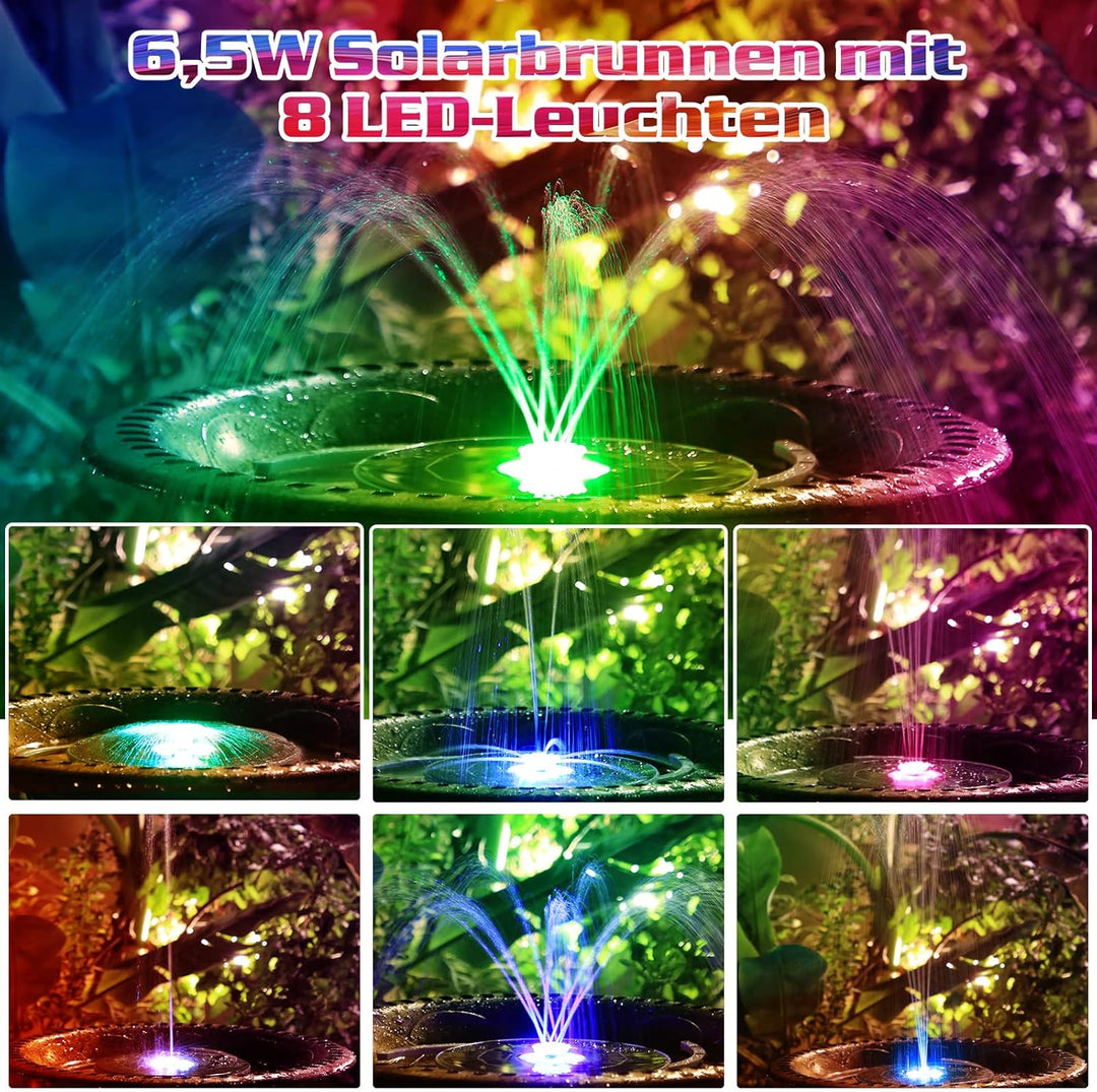 AISITIN 6,5W LED Solar Springbrunnen mit Verstellbare Stützstange Buntes Teichpumpe Solarbrunnen mit