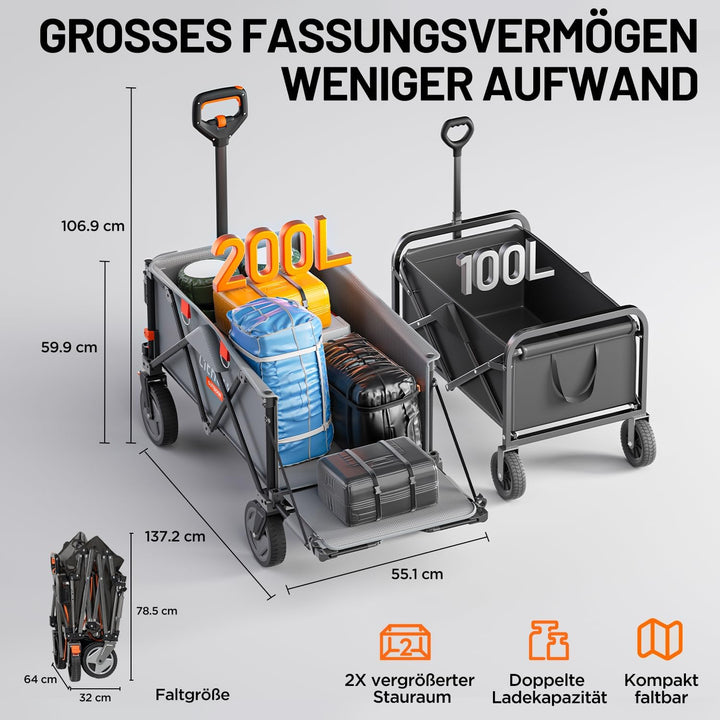 Litheli Elektrokarre Bollerwagen Faltbar, Handwagen faltbar mit Motor &amp; Bremsen, 200L 60KG geeignet