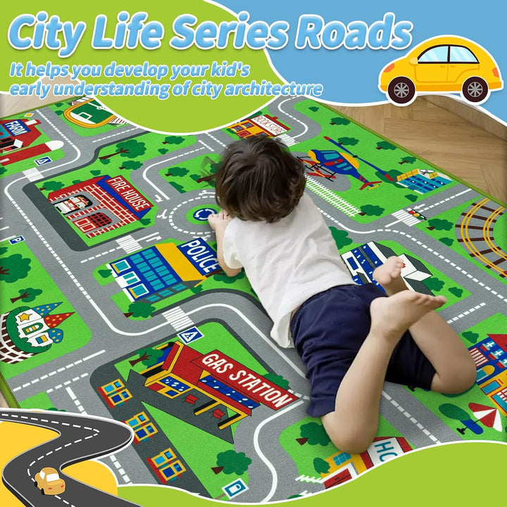 Capslpad Kinderteppich 100x160cm rutschfest Stadtplan Spielteppich Pädagogischer Spielteppich Maschi