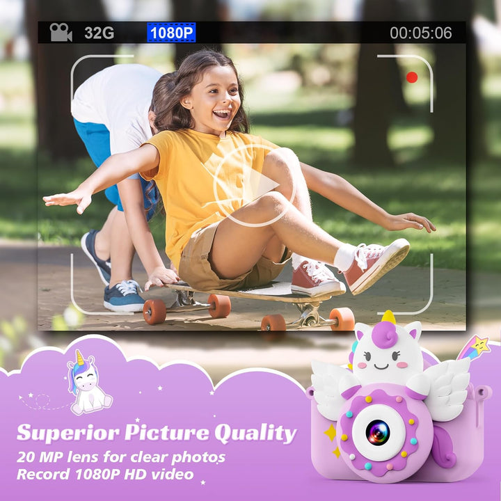 TIATUA Kinderkamera, 1080P Kamera Kinder mit 2.0”-Bildschirm & 32GB Karte, Selfie Digitalkamera & Fo