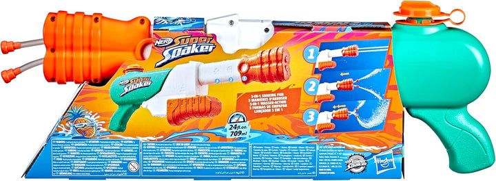 Nerf Super Soaker Hydro Frenzy Water Blaster, Wild 3-In-1 Soaking Fun, Adjustable Nozzle, 2 Water-La