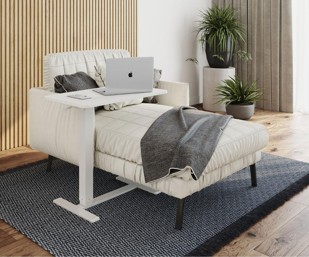 ESMART EACM-121WW 71 x 40 cm Weiss - Mobiler stufenlos pneumatisch höhenverstellbarer Beistelltisch