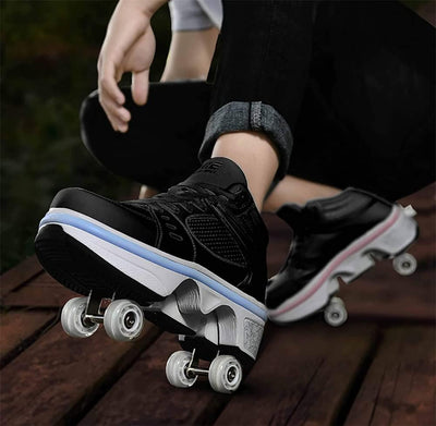 Schuhe mit Rollen LED Leuchtend Skates 4-Rad Verstellbare Rollschuhe Verstecktes Rad für Laufsportsc