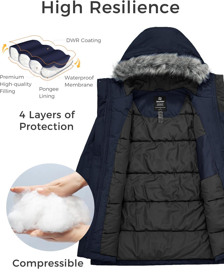 Wantdo Damen Winter Warm Puffer Mantel Wasserabweisend Outdoor Jacke Winddichte Oberbekleidung Mante